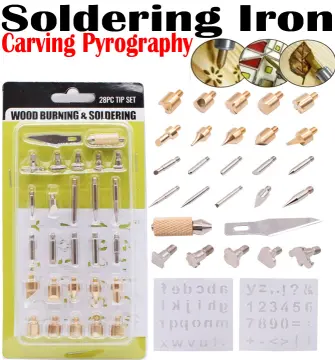 22Pcs Wood Burning Tool Kit Portable Craft Carving Set Soldering Pyrography  Art Pen Brass Tips