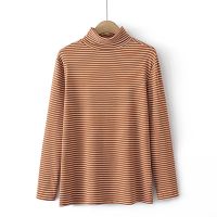 【มีไซส์ใหญ่】Plus Size Womens High Collar Striped Spring Autumn Shirts Oversized Casual Muslimah Fashion Long Sleeved Female Tops