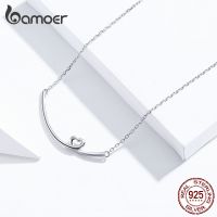 BAMOER Happy Smile Fashion Pendant Necklace For Female Adjustable Chain 45cm 925 Silver