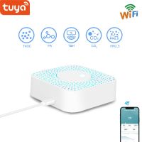 : “-- Tuya เครื่องฟอกอากาศอัจฉริยะ Wifi 6In 1เครื่องตรวจจับควัน,PM2.5มอนิเตอร์ APP แบบเรียลไทม์,ฟอร์มาลดีไฮด์,VOC, CO2,อุณหภูมิ,ความชื้น