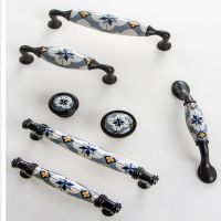 ▤ Vintage Ceramic Pulls Blue Villatic Furniture Drawer Knob and Handle European Kitchen Cabinet Handles for Furniture Hardware