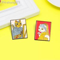 Fashion Cat Oil Painting Enamel Pin Cat Van Gogh 39;sGirl with a Pearl Earring Art Animal Brooches Lapel For Painter Badge Jewelry