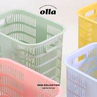 OLLA ตะกร้าผ้าพลาสติกทรงสูง ขอบโค้งหนาพิเศษ สีพาสเทล