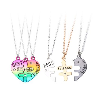 Hot K สร้อยคอเพื่อนรักตลอดกาลสร้อยคอ BFF รูปหัวใจ3ชิ้น Kado Ulang Tahun โชคเกอร์สร้อยคอพร้อมจี้แม่เหล็กแบบถอดได้