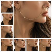 Salircon Fashion Bohemia Punk Sexy Alloy Women Earrings Crystal Glass Pendant Tassel Chain Earrings Fake Nose Piercing Nose Clip