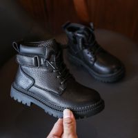[COD] Boys boots 2022 autumn and winter childrens thin velvet baby short real cowhide plus two tide
