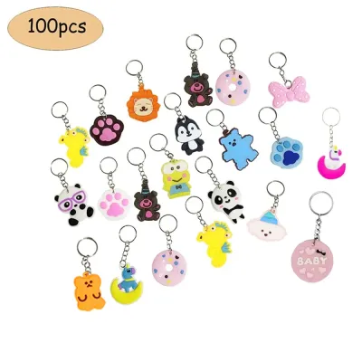 100 PCS Cartoon Anime Keychain Party Favor Cute Keyrings Wholesale Cheap PVC Colorful Pendants Gift Key Ring Holiday Charms Sets