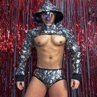 Bar Nightclub Men Women Gogo Costume Sexy Club Show DS Silver Technology Future Theme Mirror Sequins Set Performance Clothes