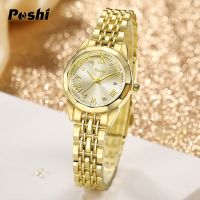 【YF】 POSHI Stainless Steel Strap Quartz Watch Fashion Casual Womens Watches Crystal Dial Movement Date Ladies Bracelet Gift