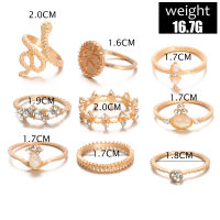 JHL Fashion Hollow Alloy Ring 9 Pcs Set Womens Exquisite Snake Ring Jewelry Accessories