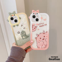 Cute Monster Dinosaur Case สำหรับ iPhone 14 12 13 11 Pro Max X XR Xs Max สูงสุด8 7 14 Plus SE 2020 การ์ตูนน่ารัก กล้อง Bow เคสโทรศัพท์ Clear Soft ป้องกัน