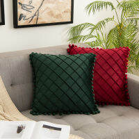 （HOT) Cross-border Velvet Rhombus Hair Ball Pillow หมอนสำนักงานหมอนอิงโซฟาสไตล์ยุโรปหมอนรองเอว