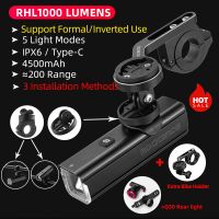 ROCKBROS IPX6ไฟจักรยานกันน้ำไฟจักรยาน1000Lmtype-C RHL1000ไฟฉายอลูมิเนียมน้ำหนักเบาไฟหน้าแบบชาร์จไฟได้