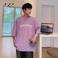 2Rz Mens High Quality Cotton T-Shirt Mens Hong Kong Style Loose Cotton Casual Short-Sleeved T-Shirt Versatile Half Sleeve Shirt