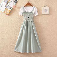 CUI YI SHOP summer dress fresh suspender suit student skirt medium and large childrens slim two-piece set