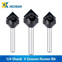 สปอยบอร์ดกบบิต 1/4－Shank V Groove Carbide Insert Style Router Bit 90 ° Single Flute End Mills สําหรับงานไม้