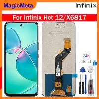 MagicMeta หน้าจอเดิมสำหรับ Infinix 12/X6817ชิ้นส่วนจอสัมผัสแอลซีดีของเครื่องแปลงดิจิทัลอะไหล่พร้อมกรอบกลางสำหรับ Infinix 12 X6817 LCD