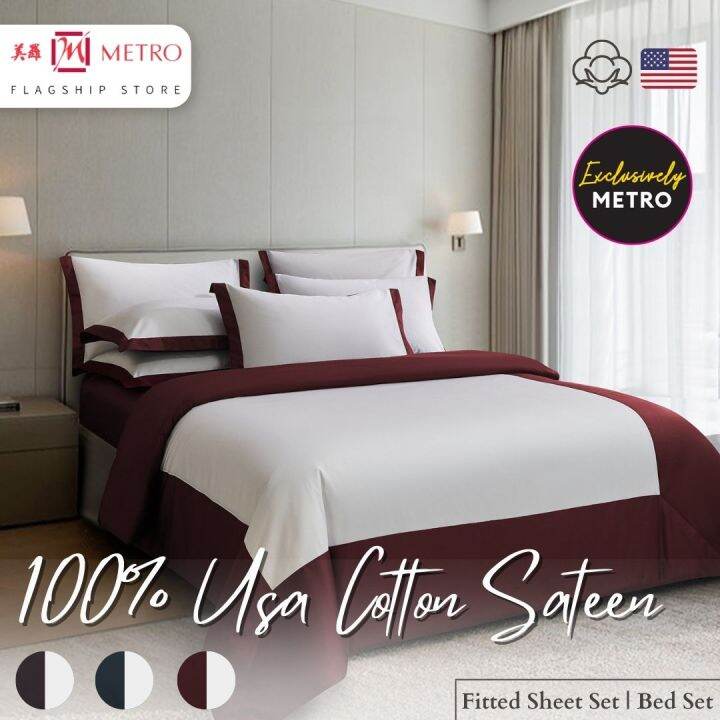 Kinu Hotel Series Perugia Collection 1000TC Bed Set & Fitted Sheet Set 100 USA Cotton