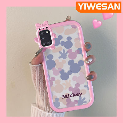 Chenyyyka เคสปลอกสำหรับ Samsung A31การ์ตูนน่ารักสีม่วงชมพูมิกกี้เมาส์สีสันสดใสขอบเคสโทรศัพท์โปร่งใสเลนส์กล้องถ่ายรูปมอนสเตอร์ตัวเล็กเคสกันกระแทกกันกระแทก