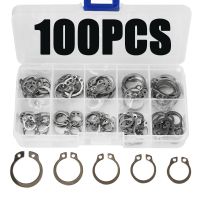 100 Buah Set Circlip Eksternal/Internal Penahan E-type Cir Kunci Klip Snap Ring Set Lubang Shaft Collar Washer Baja Tahan Karat