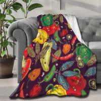 Vegetables and Fruits Blanket Colourful Fresh Chili Flannel Throw Blanket for Living Room Bed Couch Lightweight King Queen Size