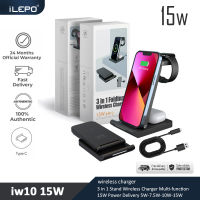 สายชาร์จ iphone แท้ iLEPO Wireless Charger, iPhone Charger 3 in 1 Wireless Charging 5W/7.5W/10W/15W Station For iPhone 14/13/12/11 Pro Max,iPods Pro, iWatch Series 1-8, and More ที่ชาร์จมือถือ