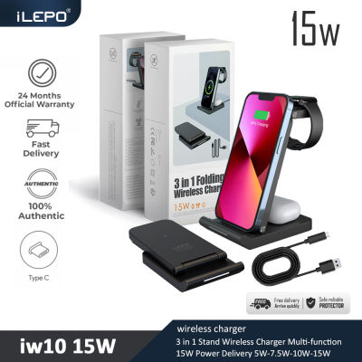 iLEPO Wireless Charger, iPhone Charger 3 in 1 Wireless Charging 5W/7.5W/10W/15W Station For iPhone 14/13/12/11 Pro Max,iPods Pro, iWatch Series 1-8, and More