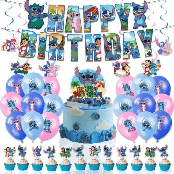 Cartoon Lilo&stitch Blue Flash Cake Top Happy Birthday Children