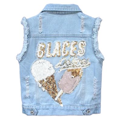 （Good baby store） Baby Girl  39;s Denim Cartoon Vest  Jacket Coat Outfits Toddler Kids Sequins Embroidery Girls Waistcoat Children Clothing Outerwear