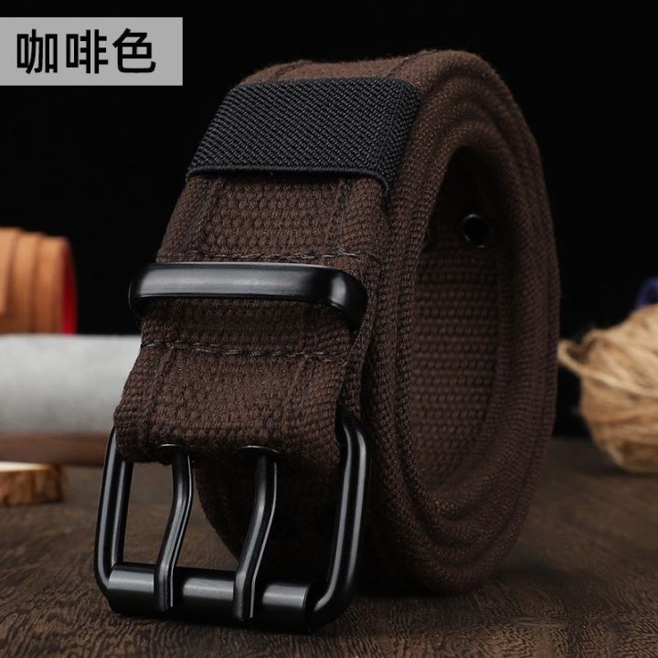 men-women-double-buckle-canvas-belt-full-hole-pin-student-youth-strong-durable-jeans