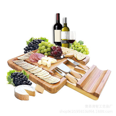 Spot parcel post Cross-Border Bamboo Cheese Board Set with Drawer Cheese Board Cheese Board Chopping Board Square Cheese Board