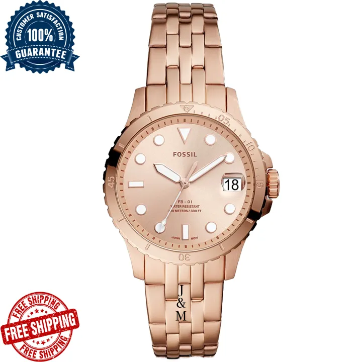 Fossils 3-Hand Date Rose Gold Dial Stainless Steel Ladies Watch by J&M ...