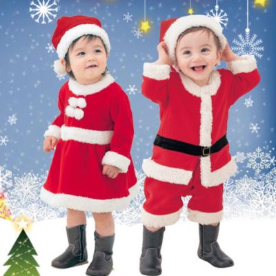 [Cos imitation] 2022เด็กเด็กคริสต์มาสคอสเพลย์ซานตาคลอสเครื่องแต่งกายเด็กวัยหัดเดินทารก X Mas ชุด2ชิ้นชุดชุด Jumpsuit หมวกสำหรับหนุ่มๆสาวๆ