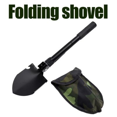 ；。‘【； Multi-Ftion Shovel Folding Shovel Camp Spade Carbon Steel Digging Tool Build-In Compass Outdoor Hiking Garden Cleaning Tool