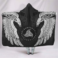 Twin Ravens in Norse Mythology Viking 3d printed Hooded Blanket Adult child Sherpa Fleece Wearable Blanket Microfiber Bedding