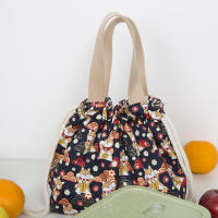 Printing Portable Lunch Bag Japan Style Darwstring Lunch Box Bag Canvas Women Small Tote Kids Schol Lunch Bags Food Storage