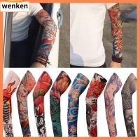 WENKEN 1Pcs วิ่ง เครื่องอุ่น บาสเกตบอล ฤดูร้อนเย็น ป้องกันรังสียูวี แขนเสื้อลายดอกไม้ ป้องกันแสงแดด รอยสักแขนแขน ที่คลุมแขน