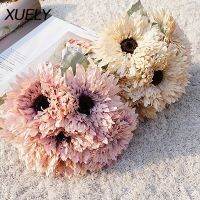 【cw】 6Flocking Hands Tied multi layeredBouquet Gerbera ArtificialChrysanthemumDecoration Wedding Prop