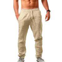 【cw】Autumn Linen Pants Summer Fashion Mens Casual Pants Elastic Waist Trousers 9 Colors White Gray Khaki Fitness Streetwear S-4XL