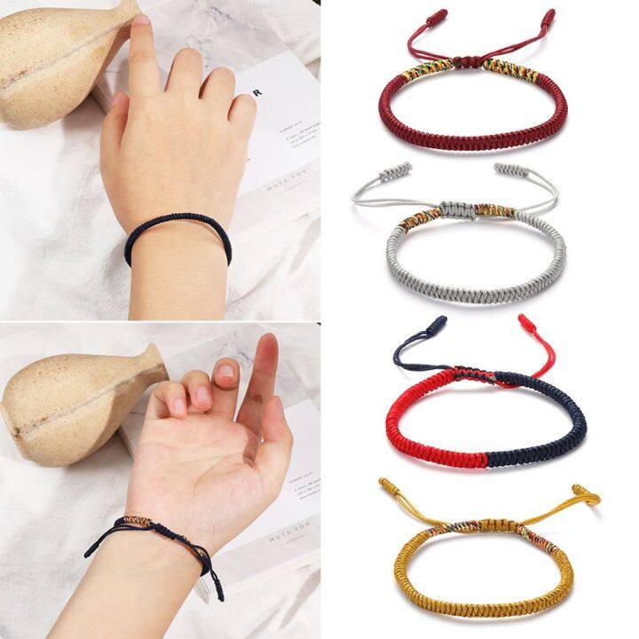 okdeals-กำไลข้อมือเชือกนำโชคแบบถักทำมือ-กำไลข้อมือผ้าไหมทอทำมือปรับขนาดได้สำหรับผู้หญิงและผู้ชาย