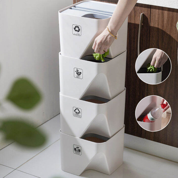 【CW】Kitchen Trash Can Garbage Storage Box Stacked Sorting Trash Bin Dry