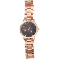 Rose Gold Color Steel Band Meteor Pattern Rhinestone Dial Quartz Analog Wrist Watch 25cm