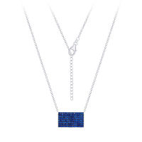 Silver thai     Cubic zirconia necklace silver square blue plate design  เครื่องประดับเงินแท้ สร้อยคอเงินแท้925ลูกบาศก์สี่เหลี่ยมผืนผ้าสีน้ำเงิน