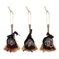 Halloween Broom Decoration Witch Broom Hangable Halloween Ornaments Unique Halloween Supplies Safety Creative Decorative Ornaments for Door Celebrations Theme Party natural