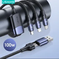 USAMS 100W 4 in 1 Fast Charging Cable USB-C Type-C Lightning PD4.0+USB 3 in 2Fast Charge for iPhone7/8/11/ 12 Pro Max Micro Type-C Cable for Samsung S20 Huawei P40 Xiaomi 10 Vivo X60