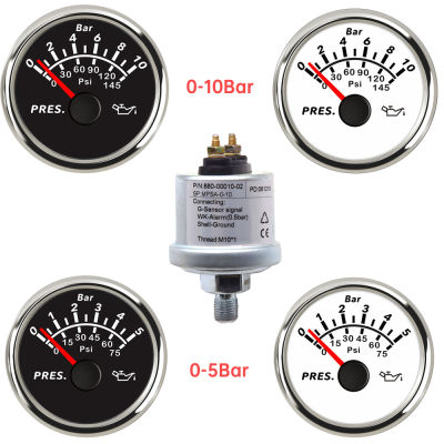 52มิลลิเมตรสากลวัดความดันน้ำมันกันน้ำ0-10bar 0-145psi ทะเลรถวัดความดันน้ำมันเซ็นเซอร์ M10x1 NPT18สำหรับรถบรรทุกเรือ