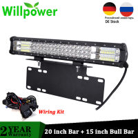 Willpower 20 inch 288w LED Light Bar, 15" License Plate cket Bull Bar Combo Beam for Car Offroad Truck Tractor 4x4 12V 24V