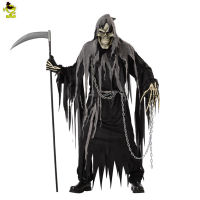 ผู้ชายฮาโลวีน Grim Reaper เครื่องแต่งกายคอสเพลย์ผู้ใหญ่ผู้ชายโครงกระดูก Ghost Robe บทบาทเล่นปาร์ตี้แฟนซีแต่งตัว Purim Party