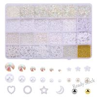 【hot sale】 ❁✻ B50 24 grid white pearl petals steel beads resin diamond jewelry nail decorations new mixed nail accessories美甲