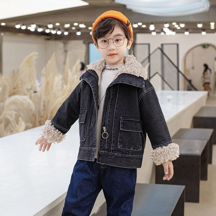 Boys Spring Denim Jacket 2021 New Children's Baby Casual velvet